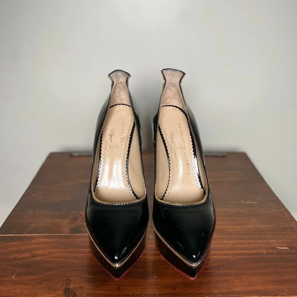 Charlotte Olympia x Agent Provocateur Black Soirée Zipper High Heel Pumps Womens - Picture 2 of 6